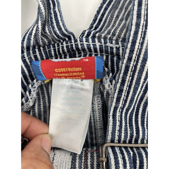 Vintage Y2K Boys Thomas The Train Pinstripe Overalls Denim Jeans Embroidered 18M - Picture 12 of 12